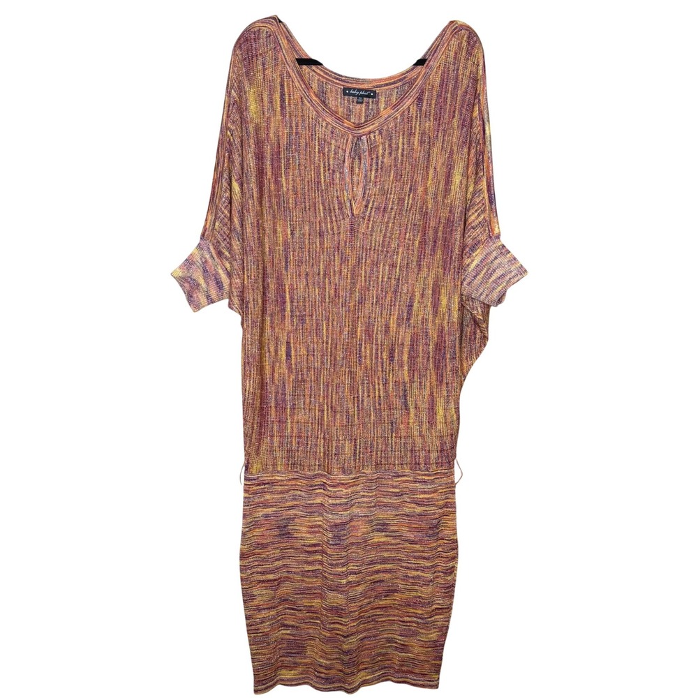 VTG Baby Phat Womens 2X Metallic Space‎ Dye Dolman Sleeve Keyhole Knit Dress Y2K